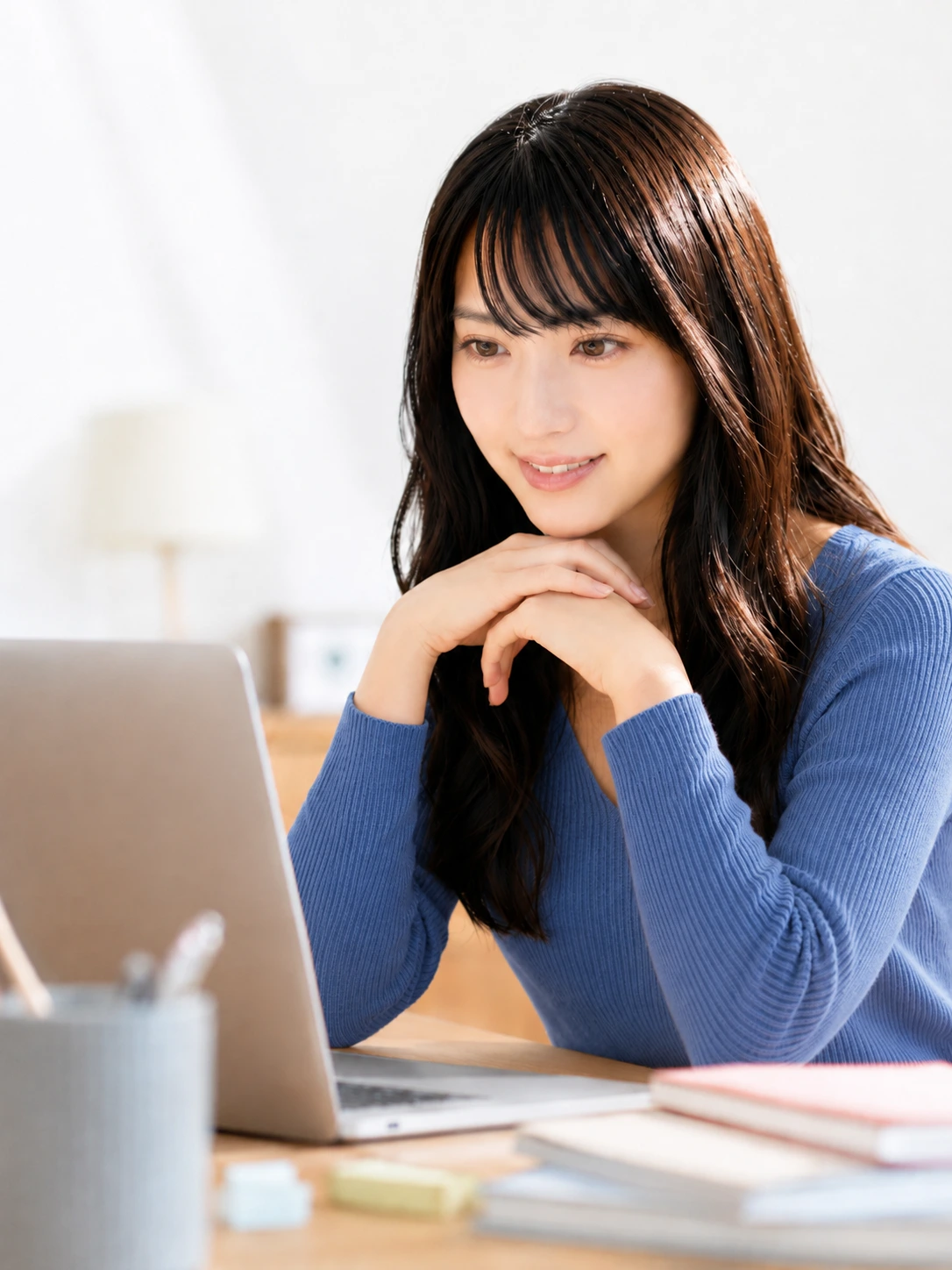 ノートパソコンに向かって学ぶ女性